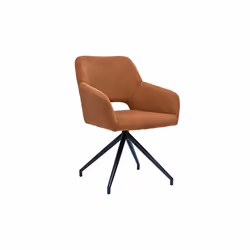 Chaise pivotante 360° en tissu velours côtelé terre brûlée et métal noir LAURETTE