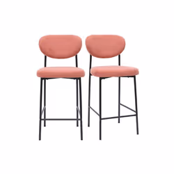 Miliboo - Tabourets de bar fixes en tissu effet velours texturé terracotta H65 cm (lot de 2) BREKA