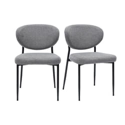 Miliboo - Chaises en tissu effet velours texturé gris et métal noir (lot de 2) BREKA