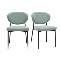 Miliboo - Chaises en tissu effet velours texturé vert céladon et métal noir (lot de 2) BREKA