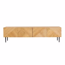 Miliboo - Meuble TV design en bois clair chêne massif gravé et métal noir 4 portes L180 cm ARCHIPEL