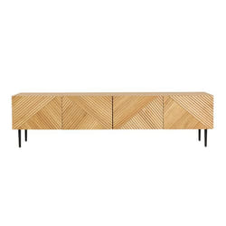 Miliboo - Meuble TV design en bois clair chêne massif gravé et métal noir 4 portes L180 cm ARCHIPEL