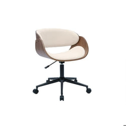 Miliboo - Chaise de bureau à roulettes design en bois foncé et tissu effet velours texturé beige BENT