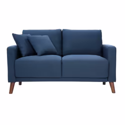 Miliboo - Canapé 2 places en tissu bleu foncé et bois foncé MUNIK