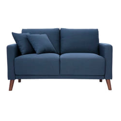 Miliboo - Canapé 2 places en tissu bleu foncé et bois foncé MUNIK