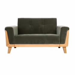Miliboo - Canapé scandinave 2 places en tissu effet velours vert kaki et bois clair FJORD