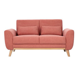 Miliboo - Canapé scandinave 2 places en tissu effet velours texturé terracotta et bois clair EKTOR