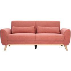 Canapé scandinave 3 places en tissu effet velours texturé terracotta et bois clair ektor