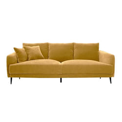 Miliboo - Canapé design 3 places en tissu effet velours jaune curry et métal noir JERRY