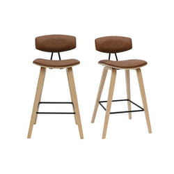 Miliboo - Tabourets de bar design marron et bois clair H69 cm (lot de 2) VASCO