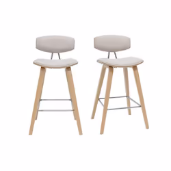 Miliboo - Tabourets de bar design en tissu effet velours texturé beige et bois clair H69 cm (lot de 2) VASCO