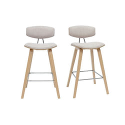 Miliboo - Tabourets de bar design en tissu effet velours texturé beige et bois clair H69 cm (lot de 2) VASCO