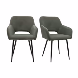 Miliboo - Chaises en tissu velours côtelé kaki et métal noir (lot de 2) LAURETTE