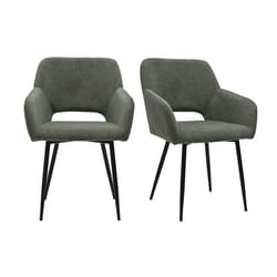 Miliboo - Chaises en tissu velours côtelé kaki et métal noir (lot de 2) LAURETTE