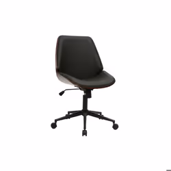 Miliboo - Chaise de bureau à roulettes noire et bois foncé DOUGLAS