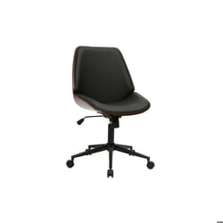 Miliboo - Chaise de bureau à roulettes noire et bois foncé DOUGLAS