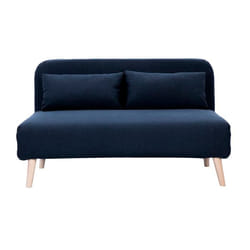 Miliboo - Chauffeuse 2 places convertible en tissu bleu foncé et bois clair AMIKO