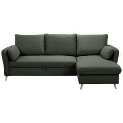 Miliboo - Canapé dangle convertible réversible avec coffre 3-4 places en tissu vert kaki et bois clair DRISS