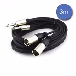 Câble audio - NEUTRIK - 2 XLR mâles 2 Jack 6.35 - Connecteur métal - Longueur 3m - Noir
