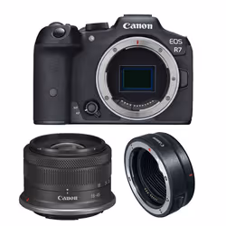 Canon appareil photo hybride eos r7 + rf-s 18-45mm f4.5-6.3 is stm + bague ef-eos r