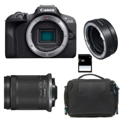 CANON EOS R100 + RF-S 18-150mm f/3.5-6.3 IS STM + Sac + Carte SD 8 Go + Bague EF-EOS R