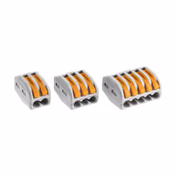 Pour fils souples et rigides Raccordement possible : 0.08mm² à 4mm² Sans outil Jusqu'à 32A Doté d'un point de test