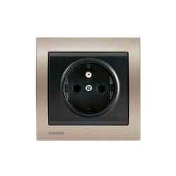 Prise 2P+T Anthracite Delta Iris + Plaque Métal Champagne - SIEMENS