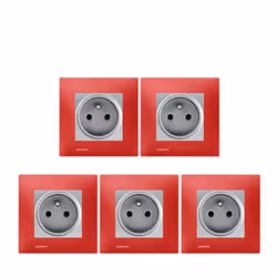 LOT de 5 Prises 2P+T Silver Delta Viva + Plaques Rouge