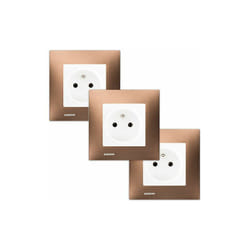 Siemens - lot de 3 Prises 2P+T Blanc Delta Viva + Plaques Métal Marron