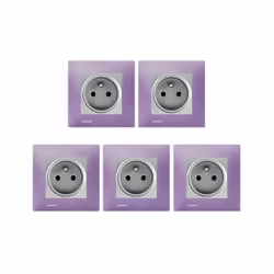 LOT 5 Prise 2P+T Silver Delta Viva + Plaque Violet Un design contemporain et un grand choix de coloris La gamme d'appareillag ...