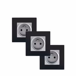 LOT de 3 Prises 2P+T Silver Delta Viva + Plaques Noir