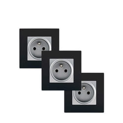 LOT de 3 Prises 2P+T Silver Delta Viva + Plaques Noir