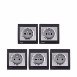 Lot de 5 Prises 2P+T Silver Delta Iris + Plaques Anthracite