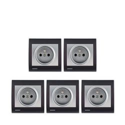 Lot de 5 Prises 2P+T Silver Delta Iris + Plaques Anthracite