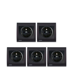 Lot de 5 Prise 2P+T Anthracite Delta Iris + Plaque Anthracite