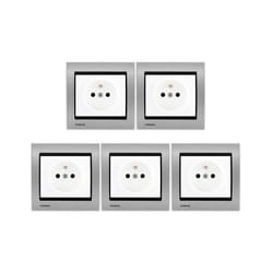 Siemens - lot 10 Prise 2P+T Blanc Delta Iris + Plaque Métal Alu Silver