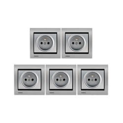 Siemens - lot de 10 Prises 2P+T Silver Delta Iris + Plaques Métal Alu Silver
