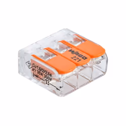 Description générale Ces 3 bornes de connexion automatiques WAGO S221 permettent de connecter facilement trois fils électriqu ...
