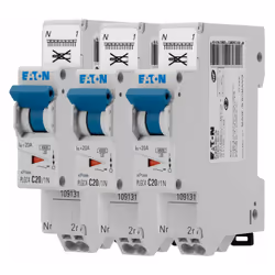 Description produit 3 disjoncteurs modulaires 20 A avec une manette de couleur grise pour la protection des circuits électriq ...