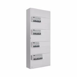 Description générale Tableau électrique pré-équipé à 4 rangées, adapté pour montage en GTL (gaine technique de logement) ou e ...