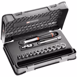Contenu de la livraison :1 cliquet réversible haute densité 3/8" : J.161B.12 douilles 3/8", 6 pans, métriques : J.H 8 - 9 - 1 ...