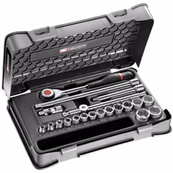 Contenu de la livraison :1 cliquet réversible rapide 3/8" avec poignée tournante : J.360.15 douilles 3/8", 6 pans, métrique : ...