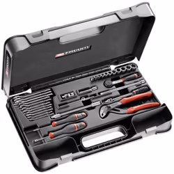 Contenu de la livraison :1 cliquet réversible haute densité 1/4" : R.161B.11 douilles 1/4", 6 pans, dimensions en pouces : R. ...