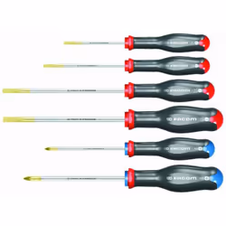 Jeu de 6 tournevis ATD lame ronde FACOM - ATD.J6PB - Traitement ” tri-coating ” de la lame (Zinc-Nickel-Chrome) : 4 fois plus ...