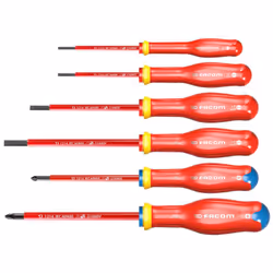 Description générale Jeu de 6 tournevis Protwist isolés 1000V de la marque Facom, conformes à la norme EN 60900 pour des trav ...