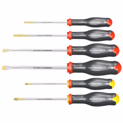 Description générale Ce jeu de 6 tournevis Protwist® ATP.J6PB de la marque FACOM est idéal pour vos travaux de bricolage. Il  ...