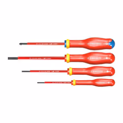 3 tournevis pour vis a fente : Dim. 2,5x50 - 3,5x100 - 5,5x150 1 tournevis a empreinte Pozidriv® : 1x100 idéal pour un travai ...