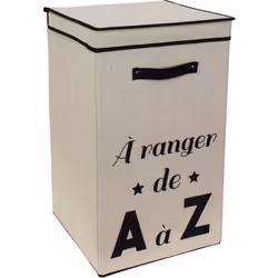 Panier à linge "Ranger de A à Z" avec couvercle rabattable en carton et revêtement non tissé 70L beige Organisez votre quotid ...