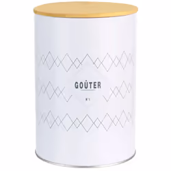 BOITE DE RANGEMENT EN MÉTAL COLLECTION OSLO GOUTER (petit format) Organisez votre cuisine avec ces jolies boîtes en métal ron ...