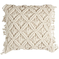 Coussin à franges 40x40 cm collection BOHEME macramé façon tressé beige